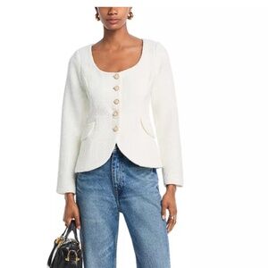 AQUA Scoop-Neck Tweed Jacket – White (NWT)